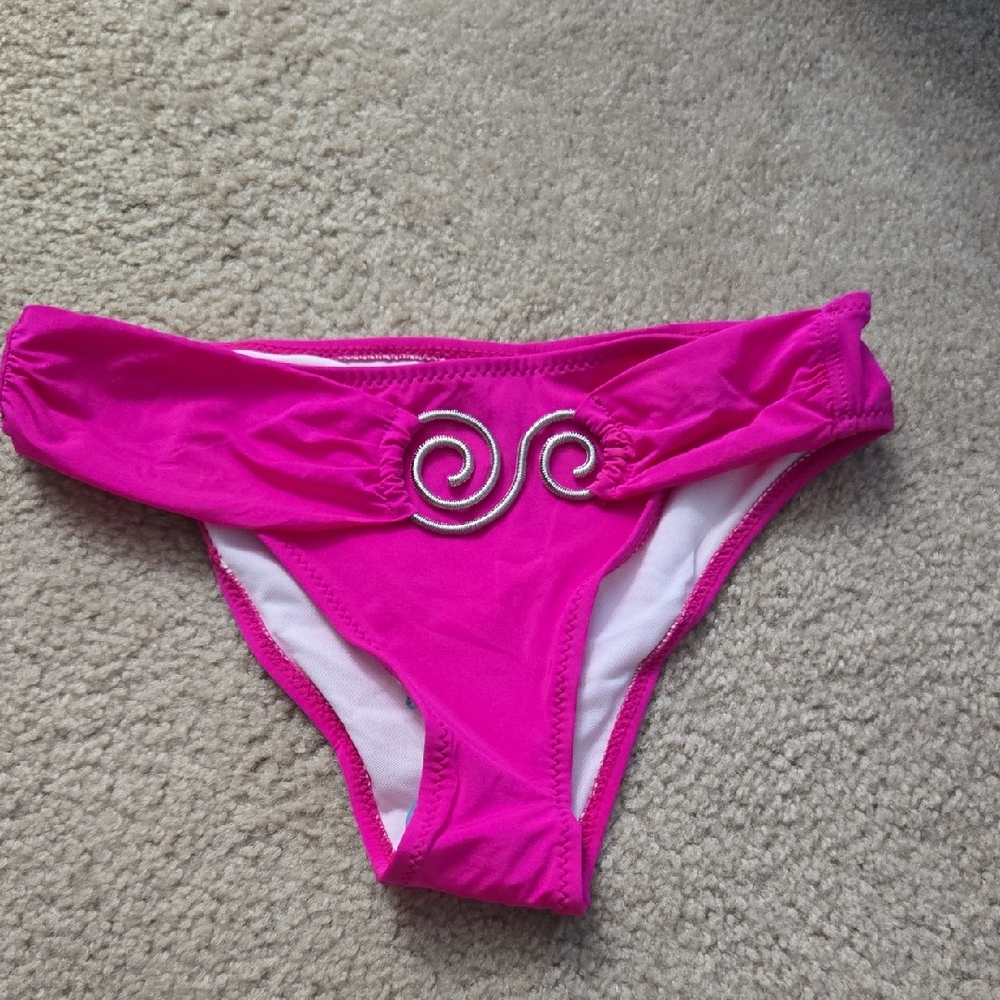 Pink Bikini Bottom with Silver Swirl Detail
